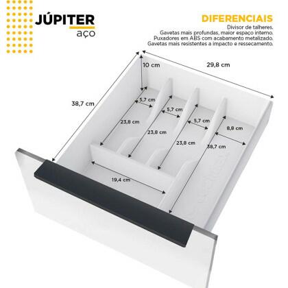 Gabinete de Aço Para Pia 200cm 4 Portas 3 Gavetas Júpiter Cozimax
