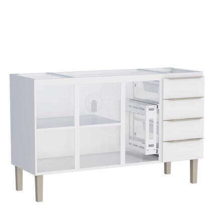 Gabinete de Aço Para Pia 150cm 3 Portas 4 Gavetas 144x91x52cm