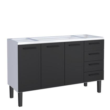Gabinete de Aço Para Pia 150cm 3 Portas 4 Gavetas 144x91x52cm Juno