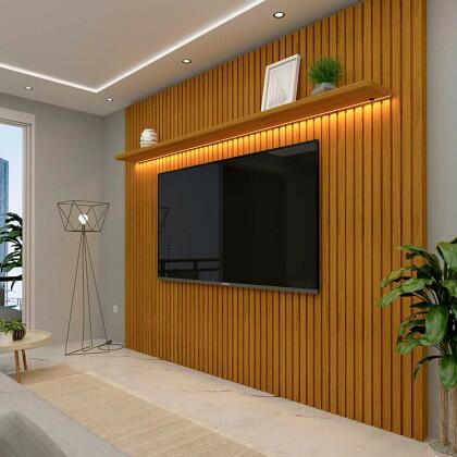 Rack Nobre Pés Madeira Com Painel Ripado Nobre TV 85 Pol 230x250