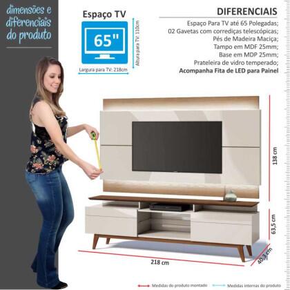 Rack com Painel Para TV Off White/Freijo Com LED Imcal Classic