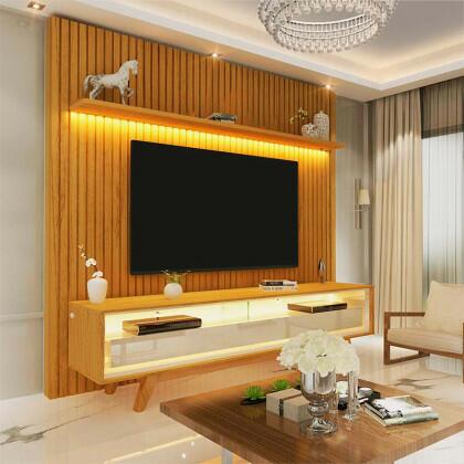 R108  　シェルフ Rack Requinte Pés Madeira com Painel Ripado Nobre 184cm TV 75