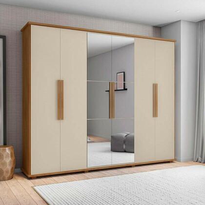 Guarda Roupa 6 Portas com Espelho 271cm Canada RV Móveis Cinamomo