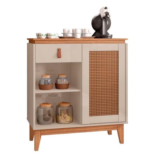 Aparador Cantinho Café 80cm 1 Gaveta Rubi Casa D Off White/Noce