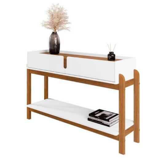 Aparador 130cm 2 Gavetas Sala Lizz Casa D Branco/Cedro