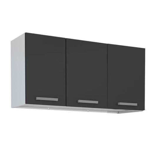 Armário Aéreo de Cozinha 3 Portas Eros Flat 120 Cozimax Preto