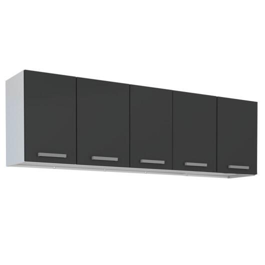 Armário Aéreo Preto de Cozinha 5 Portas Eros Flat 180 Cozimax  Armário Aéreo Preto de Cozinha 5 Portas Eros Flat 180 Cozimax