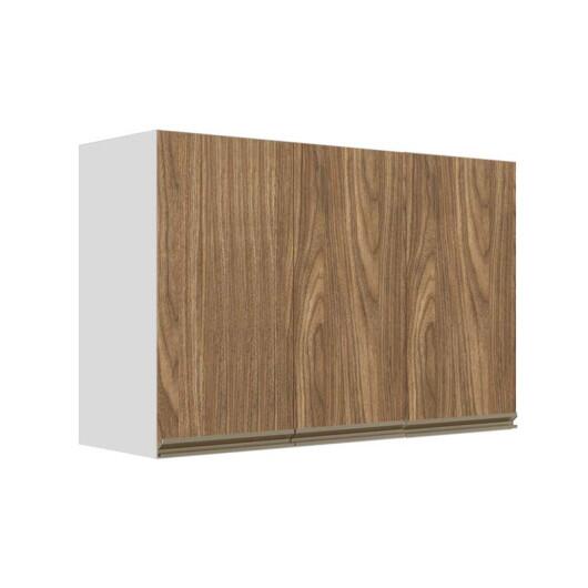 Módulo Armário Aéreo 68x120x34cm 3 Portas 100% MDF Cozinha Modulada Gold J Robel Branco/Amendoeira BP