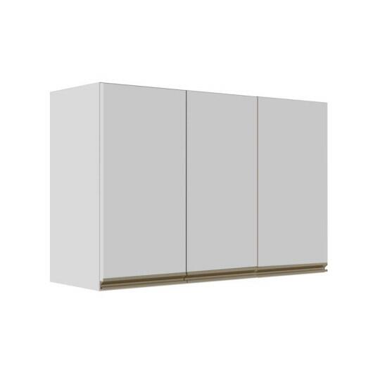 Módulo Armário Aéreo 68x120x34cm 3 Portas 100% MDF Cozinha Modulada Gold J Robel Branco/Branco Matte