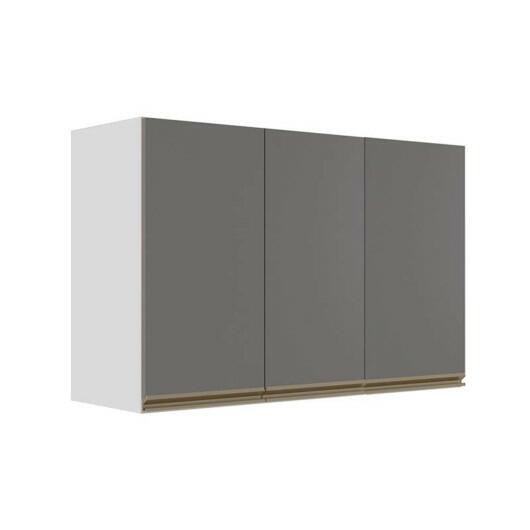 Módulo Armário Aéreo 68x120x34cm 3 Portas 100% MDF Cozinha Modulada Gold J Robel Branco/Cinza Matte