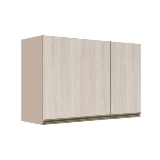 Módulo Armário Aéreo 68x120x34cm 3 Portas 100% MDF Cozinha Modulada Gold J Robel Fendi/Aspen
