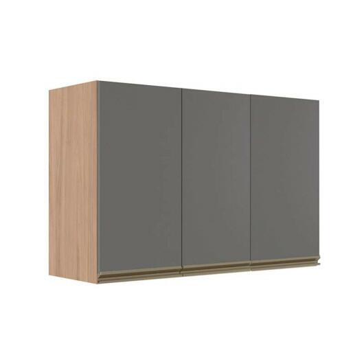Módulo Armário Aéreo 68x120x34cm  3 Portas 100% MDF Cozinha Modulada Gold J Robel Hanover/Cinza Matte