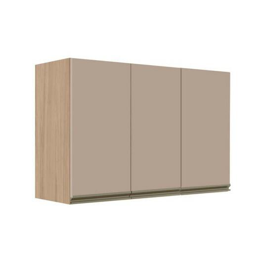 Módulo Armário Aéreo 68x120x34cm 3 Portas 100% MDF Cozinha Modulada Gold J Robel Hanover/Fendi Matte