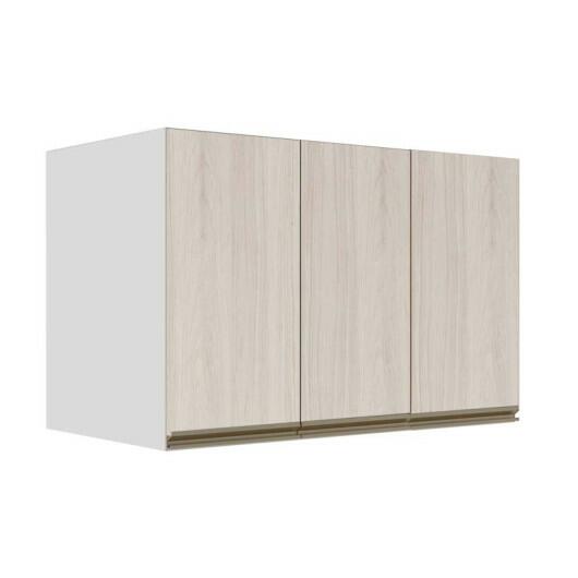 Módulo Armário Aéreo 68x120x56cm 3 Portas 100% MDF Cozinha Modulada Gold J Robel Branco/Aspen