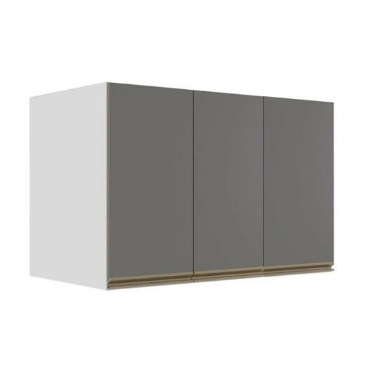 Módulo Armário Aéreo 68x120x56cm 3 Portas 100% MDF Cozinha Modulada Gold J Robel Branco/Cinza Matte