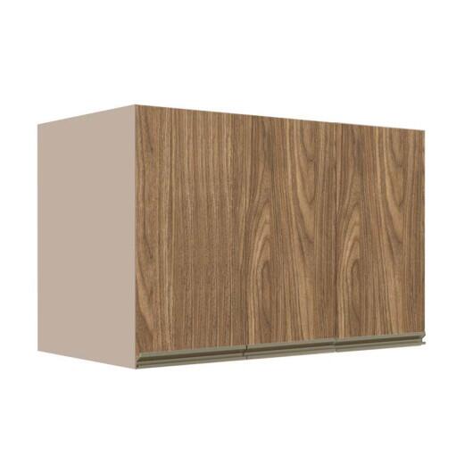 Módulo Armário Aéreo 68x120x56cm 3 Portas 100% MDF Cozinha Modulada Gold J Robel Fendi/Amendoeira BP