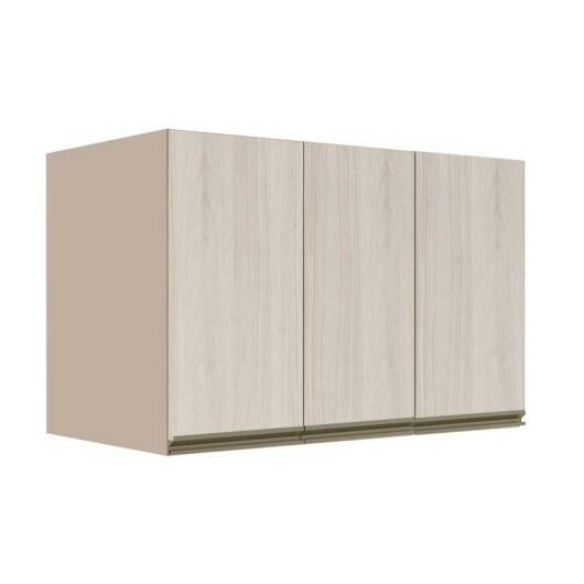 Módulo Armário Aéreo 68x120x56cm 3 Portas 100% MDF Cozinha Modulada Gold J Robel Fendi/Aspen