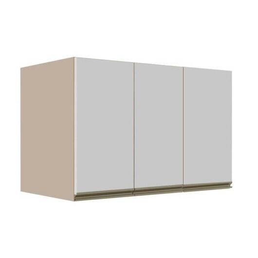 Módulo Armário Aéreo 68x120x56cm 3 Portas 100% MDF Cozinha Modulada Gold J Robel Fendi/Branco Matte