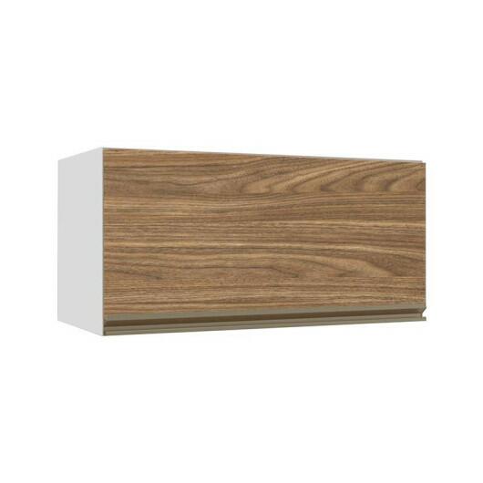 Módulo Armário Aéreo 70cm Porta Basculante 100% MDF Cozinha Modulada Gold J Robel Branco/Amendoeira BP