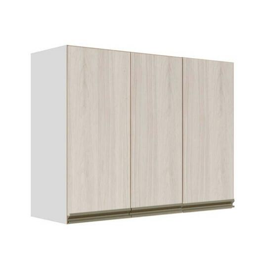 Módulo Armário Aéreo 88x120x34cm 3 Portas 100% MDF Cozinha Modulada Gold J Robel Branco/Aspen