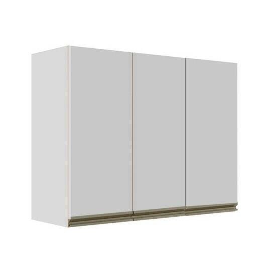 Módulo Armário Aéreo 88x120x34cm 3 Portas 100% MDF Cozinha Modulada Gold J Robel Branco/Branco Matte