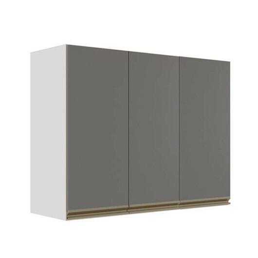 Módulo Armário Aéreo 88x120x34cm 3 Portas 100% MDF Cozinha Modulada Gold J Robel Branco/Cinza Matte