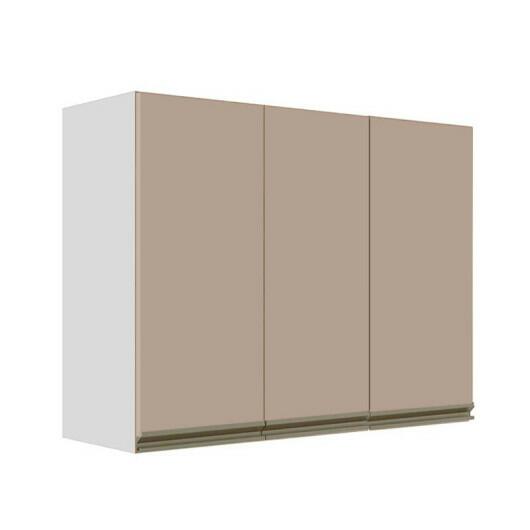 Módulo Armário Aéreo 88x120x34cm 3 Portas 100% MDF Cozinha Modulada Gold J Robel Branco/Fendi Matte