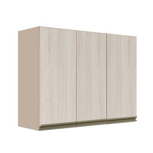 Módulo Armário Aéreo 88x120x34cm 3 Portas 100% MDF Cozinha Modulada Gold J Robel Fendi/Aspen