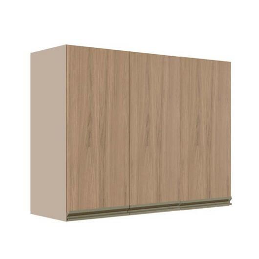 Módulo Armário Aéreo 88x120x34cm 3 Portas 100% MDF Cozinha Modulada Gold J Robel Fendi/Hanover