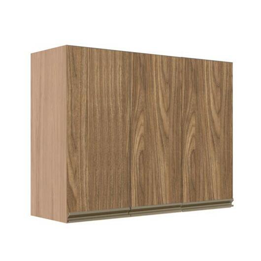Módulo Armário Aéreo 88x120x34cm 3 Portas 100% MDF Cozinha Modulada Gold J Robel Hanover/Amendoeira BP