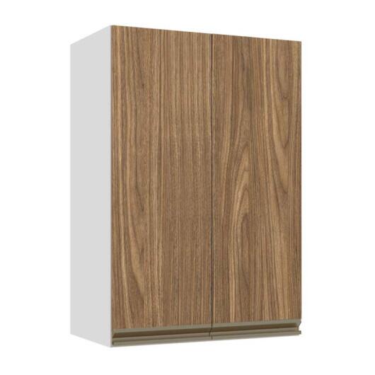Módulo Armário Aéreo 88x60x34cm 2 Portas 100% MDF Cozinha Modulada Gold J Robel Branco/Amendoeira BP