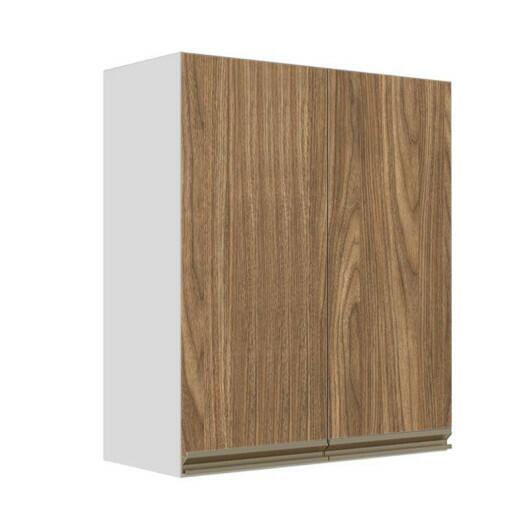 Módulo Armário Aéreo 88x70x34cm 2 Portas 100% MDF Cozinha Modulada Gold J Robel Branco/Amendoeira BP