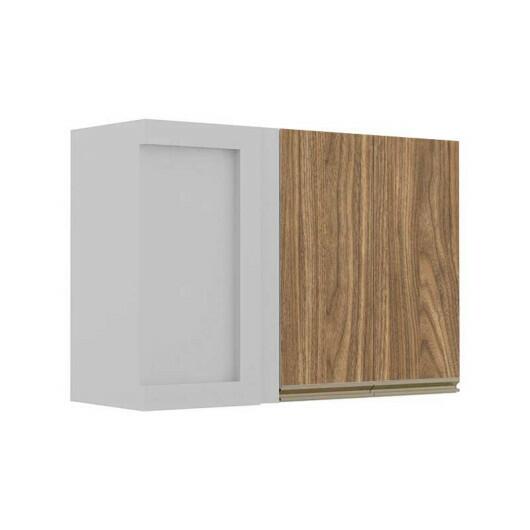 Módulo Armário Aéreo 68x100x34cm Canto Reto 100% MDF Cozinha Modulada Gold J Robel Branco/Amendoeira BP