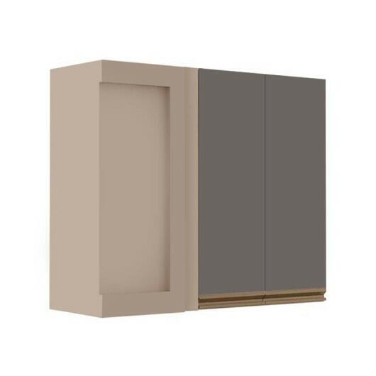 Módulo Armário Aéreo 88x100x34cm Canto Reto 100% MDF Cozinha Modulada Gold J Robel Fendi/Cinza Matte