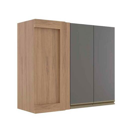 Módulo Armário Aéreo 88x100x34cm Canto Reto 100% MDF Cozinha Modulada Gold J Robel Hanover/Cinza Matte