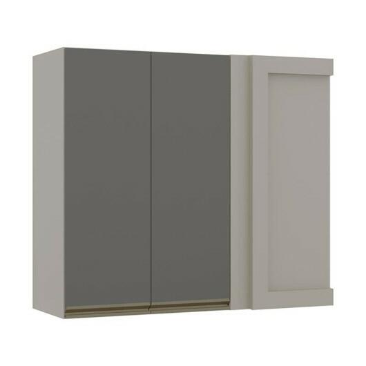 Módulo Armário Aéreo 88x100 Canto Reto Esquerdo 100% MDF Cozinha Modulada Gold Robel Fendi/Cinza