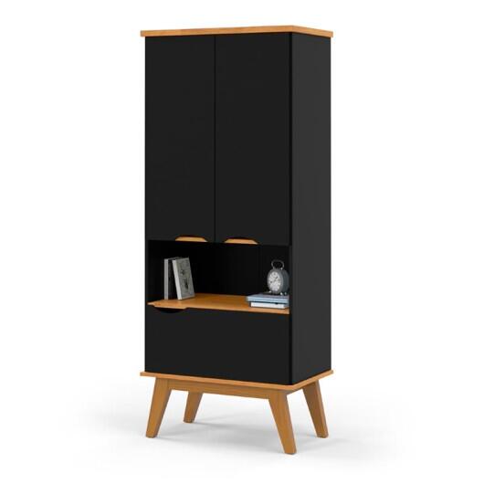 Livreiro Armário 3 Portas 68cm Prism Patrimar Preto/Cinamomo