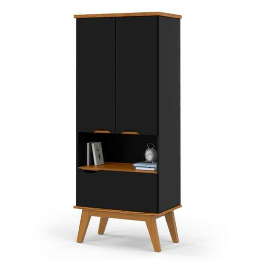 Livreiro Armário 3 Portas 68cm Prism Patrimar Preto/Cumaru