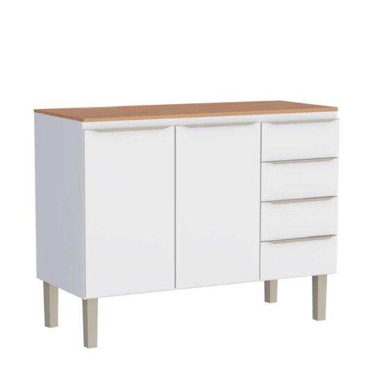 Balcão de Aço 120 Com Tampo Jequitibá 2 Portas 4 Gavetas Cozinha Flora Cozimax Branco