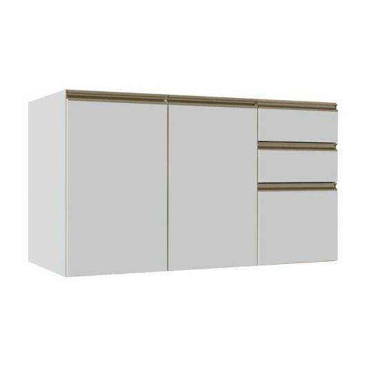Módulo Balcão 120cm 3 Gavetas 2 Portas 100% MDF Cozinha Modulada Gold J Robel Branco/Branco Matte