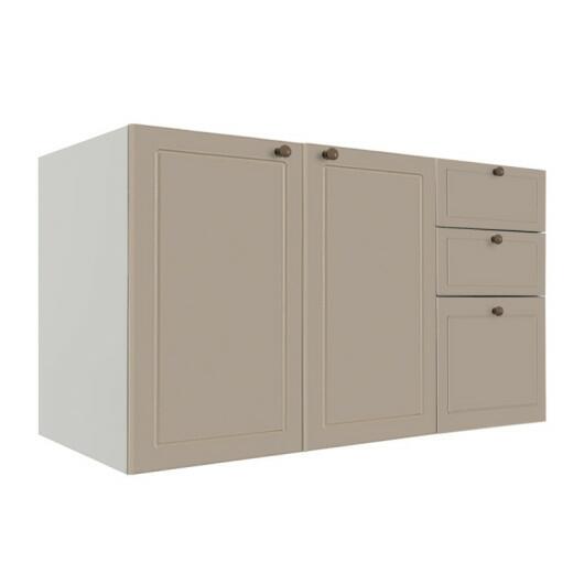 Módulo Balcao 120cm 3 Gavetas 2 Portas 100% MDF Cozinha Modulada Provence Robel Branco/Fendi Matte