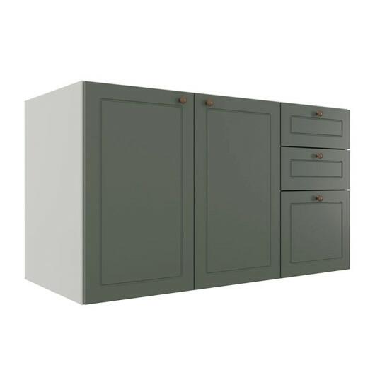 Módulo Balcao 120cm 3 Gavetas 2 Portas 100% MDF Cozinha Modulada Provence Robel Branco/Salvia Matte
