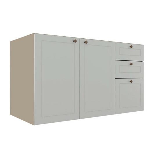 Módulo Balcao 120cm 3 Gavetas 2 Portas 100% MDF Cozinha Modulada Provence Robel Hanover/Branco Matte
