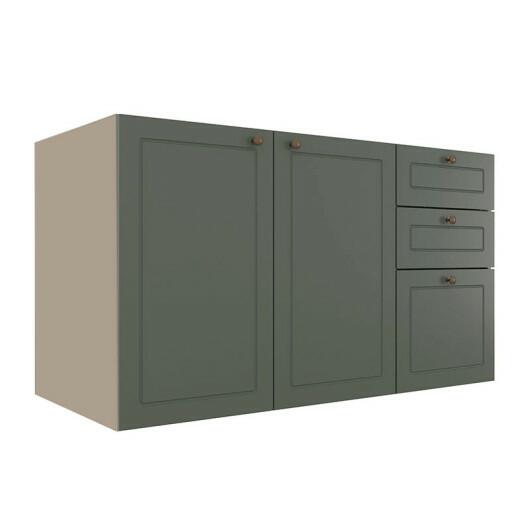 Módulo Balcao 120cm 3 Gavetas 2 Portas 100% MDF Cozinha Modulada Provence Robel Fendi/Salvia Matte