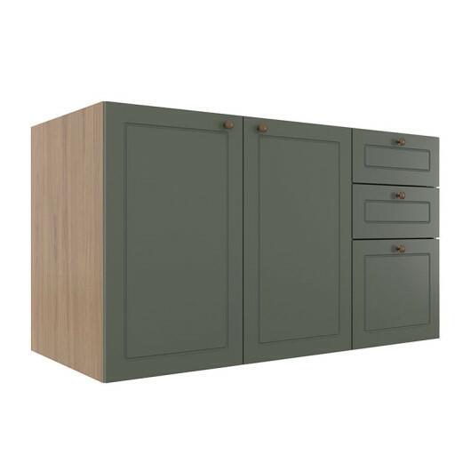 Módulo Balcao 120cm 3 Gavetas 2 Portas 100% MDF Cozinha Modulada Provence Robel Hanover/Salvia Matte