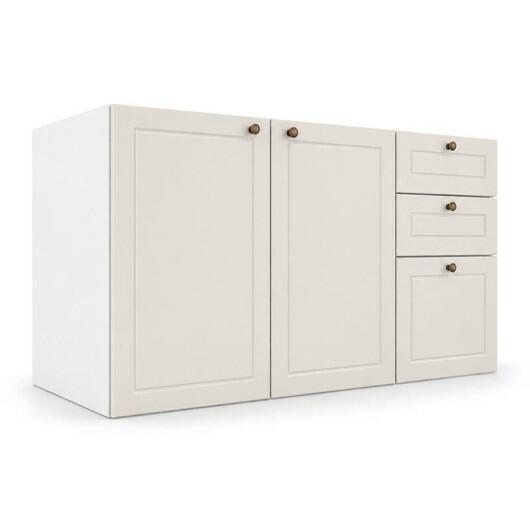 Módulo Balcão 120x68x56cm 3 Gavetas 2 Portas 100% MDF Cozinha Provence Robel Branco/Off White Matte