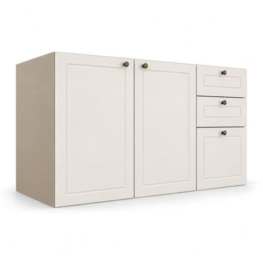 Módulo Balcão 120x68x56cm 3 Gavetas 2 Portas 100% MDF Cozinha Provence Robel Fendi/Off White Matte