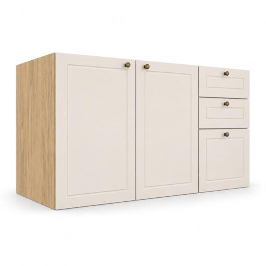 Módulo Balcão 120x68x56cm 3 Gavetas 2 Portas 100% MDF Cozinha Provence Robel Hanover/Off White Matte
