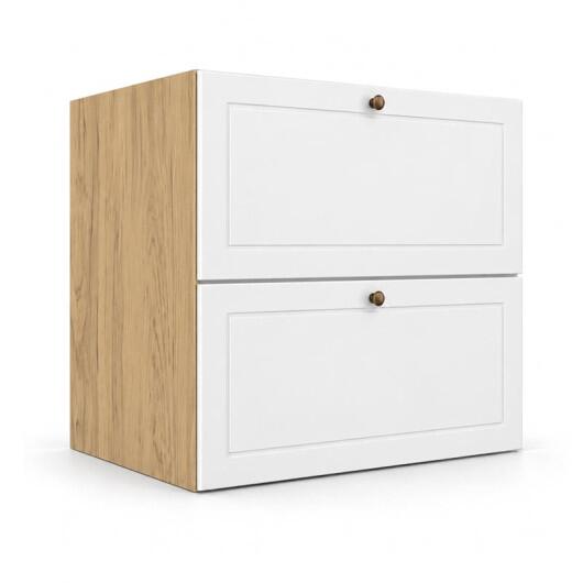 Módulo Balcão 60x68x56cm 2 Gavetas + 1 Gaveta Oculta 100% MDF Cozinha Provence Robel Hanover/Branco Matte