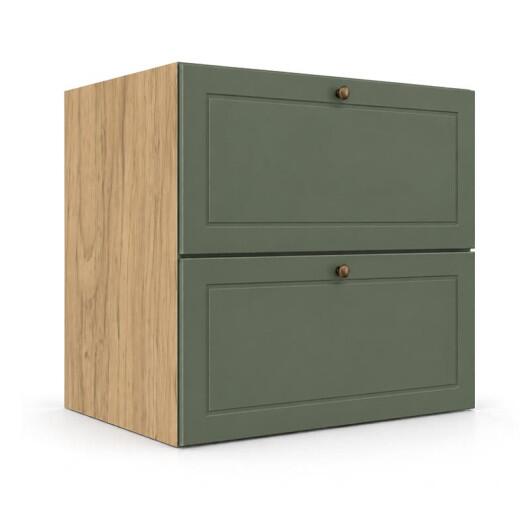 Módulo Balcão 60x68x56cm 2 Gavetas + 1 Gaveta Oculta 100% MDF Cozinha Provence Robel Hanover/Salvia Matte
